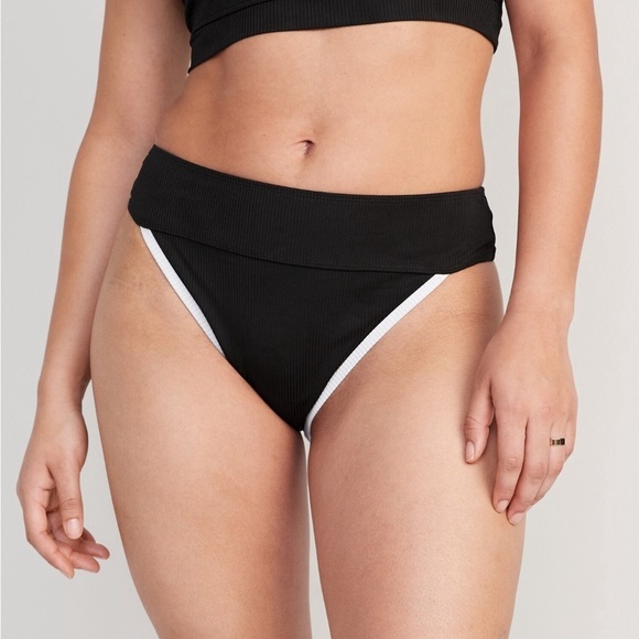 NWT! Black High-Waisted Ribbed French-Cut Bikini Swim Bottoms - Multiple Sizes 💎 - Picture 5 of 9